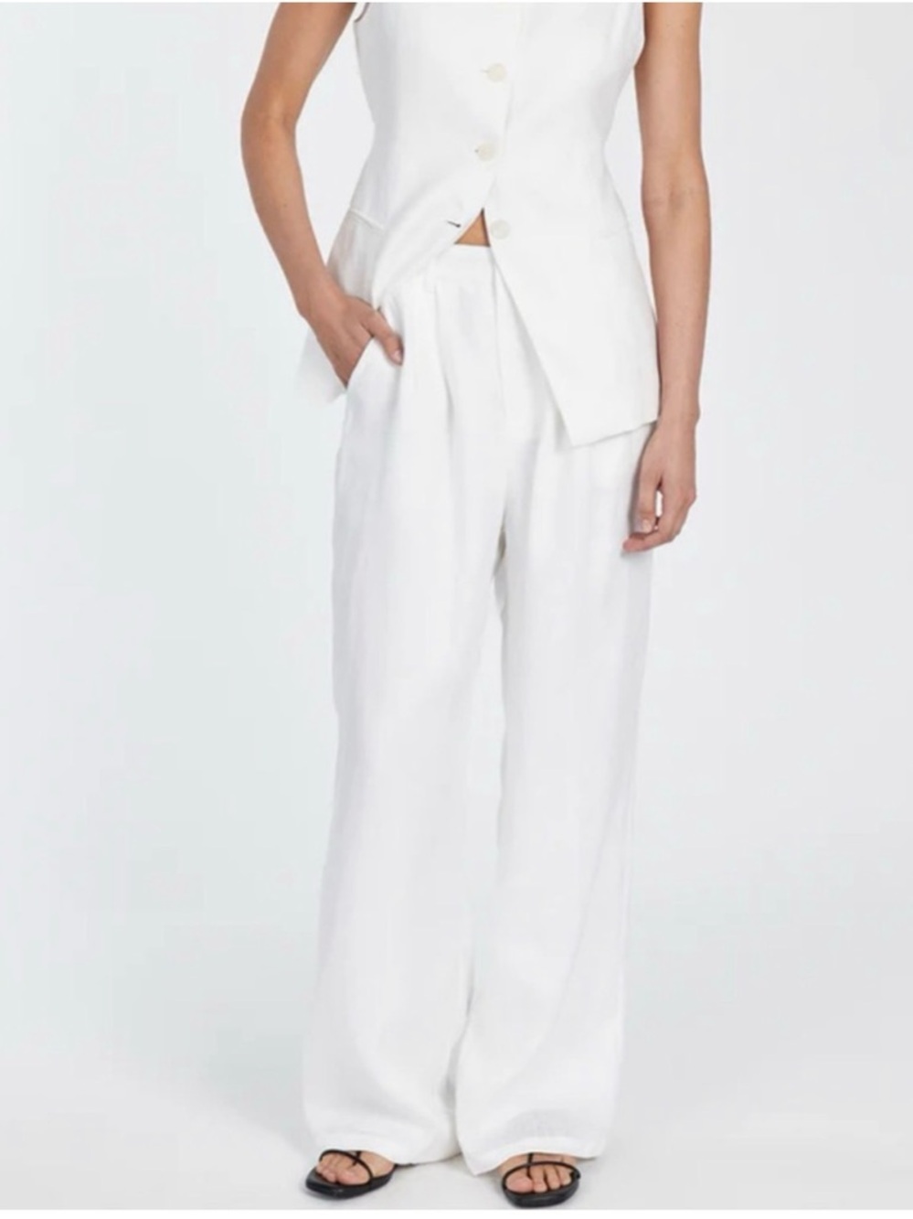 DISSH Crisp White Linen Wide Leg Trousers